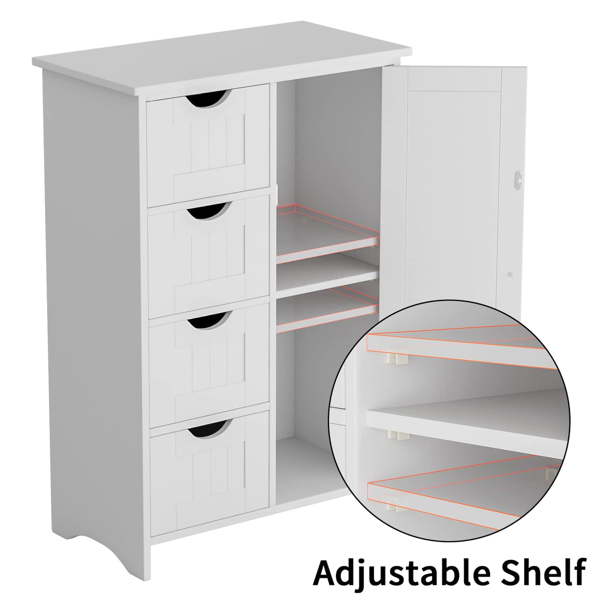 Bathroom Storage Cabinet, Side Free Standing Organizer with Large Space and Adjustable