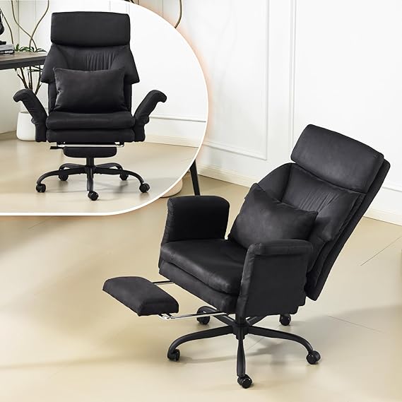 Reclining Ergonomic Office Chair with Footrest - Heavy Duty Wide Seat Gaming Chair