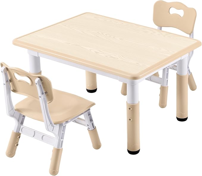 Study Table and Chairs Set, Height Adjustable Toddler Table and Chair Set for Kids Ages