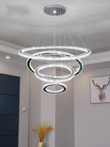 Modern Crystal Chandelier 4 Rings Adjustable Ceiling-Lighting Creative Simple Dining