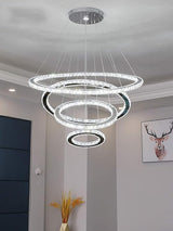 Modern Crystal Chandelier 4 Rings Adjustable Ceiling-Lighting Creative Simple Dining