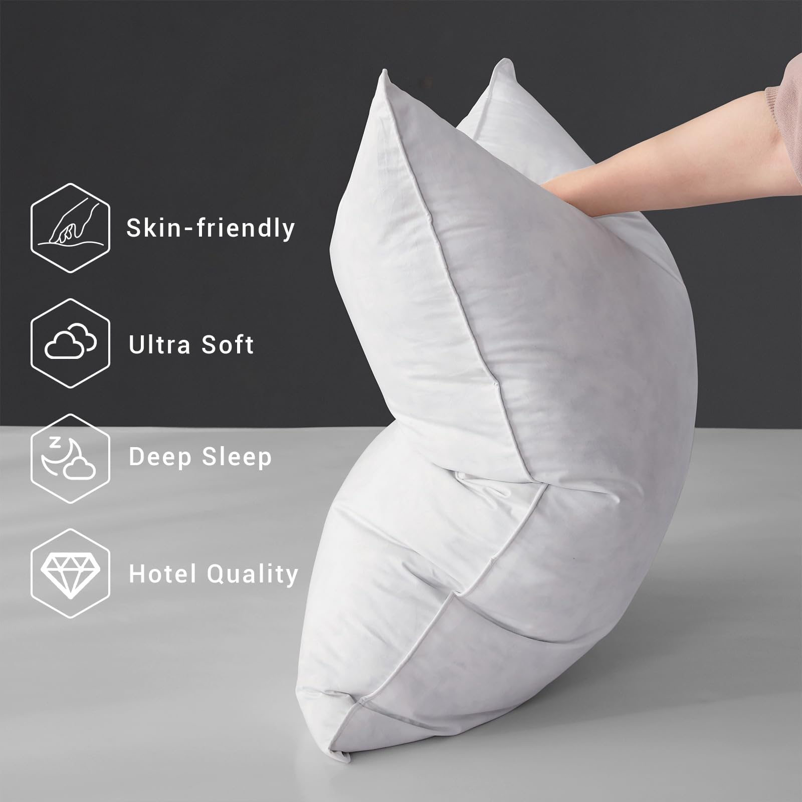 Feather Pillow Standard Queen Size Set of 2 Bed Pillows for Sleeping