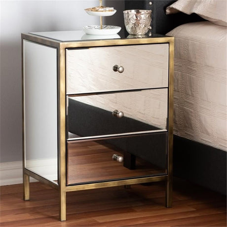 Nouria Modern and Contemporary Hollywood Regency Glamour Style Mirrored 3-Drawer