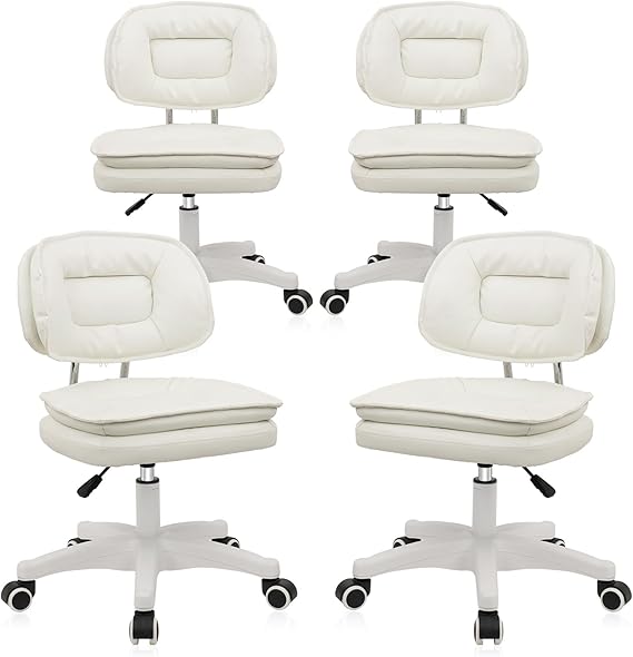 Small Rolling Stool with Backrest - Adjustable Height Vanity Chair