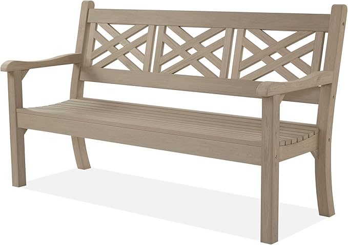49''W Outdoor Bench, All-Weather Poly Lumber Garden Bench with Decorative Backrest