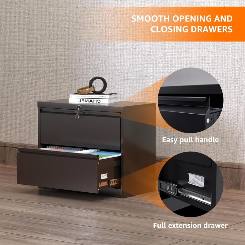 Lateral File Cabinet with Lock,2 Drawer Metal Wide Filing Organization Cabinet