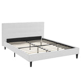 Linnea Upholstered White Faux Leather Queen Platform Bed with Wood Slat Support