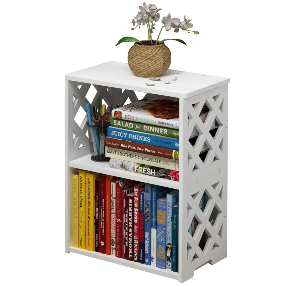 Small Bookshelf, 3-Tier White Bookcase for Kids & Adults