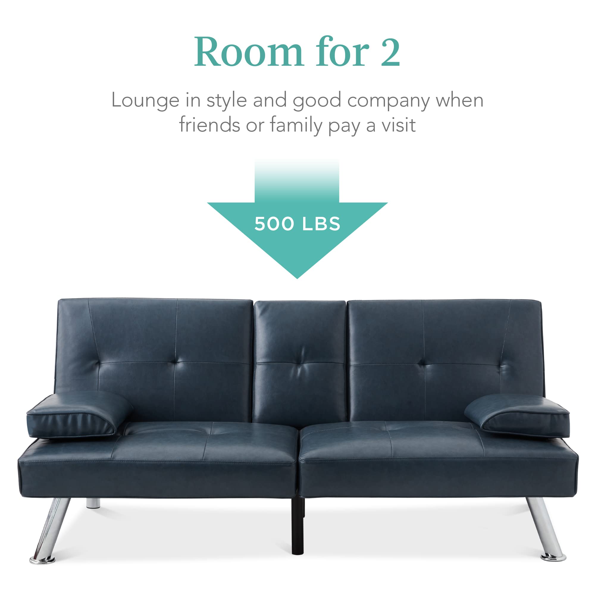 Faux Leather Upholstered Modern Convertible Futon, Adjustable Folding Sofa Bed