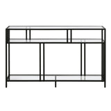 48" Wide Rectangular Console Table with Glass Shelves in Brass, Entryway Table, Accent