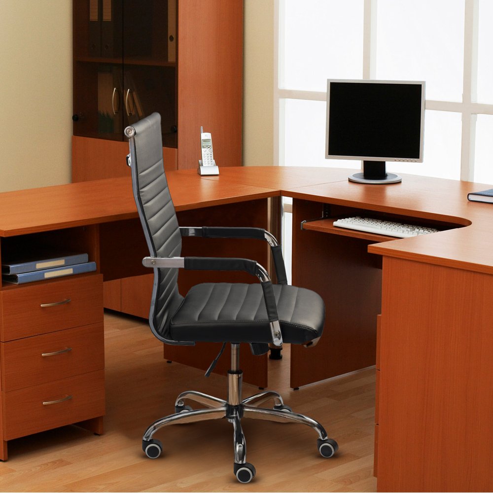 Ribbed Office Chair High Back PU Leather Executive Conference Chair