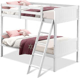 Twin Bunk Beds with Ladder and Safety Rail, Rubber Wood Bunk Bed Convertible Into 2 Single Beds for Kid