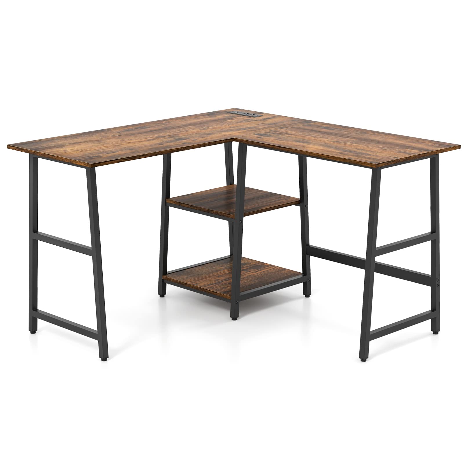 L Shaped Desk with Storage and Monitor Stand, Industrial Home Office Computer Desk
