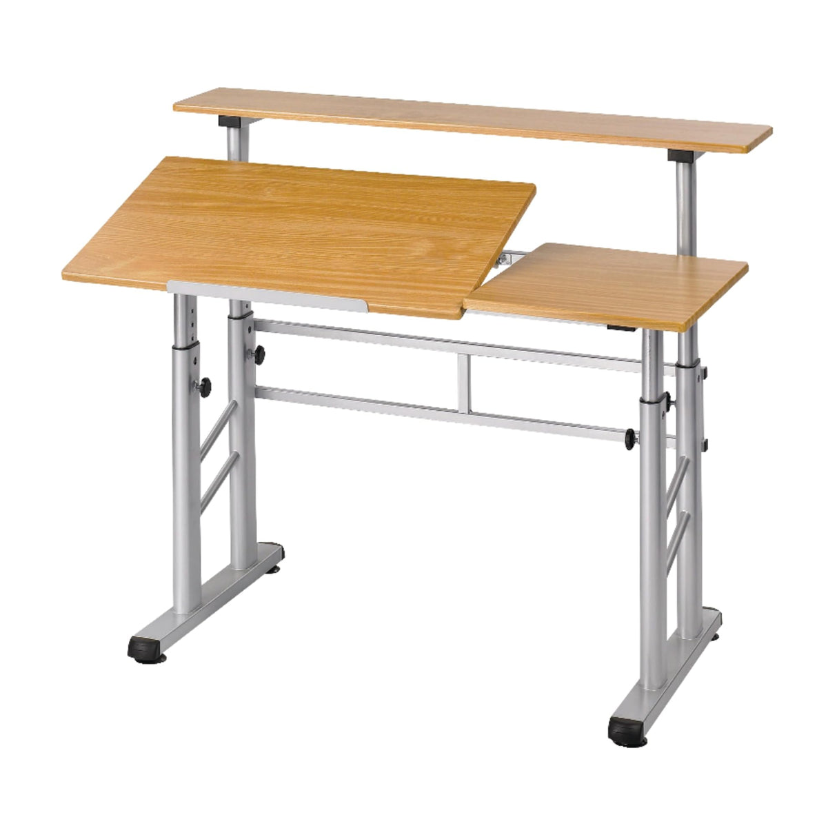 Split-Level Drafting Table Height Adjustable Sit-to-Stand, 29.5" to 37.5", Medium Oak