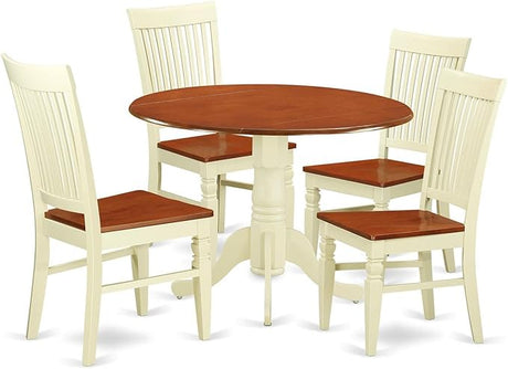 DLWE5-BLK-W 5 Piece Dinette Set for 4 Includes a Round Dining Table with Dropleaf and 4