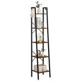 Ladder Shelf, Bookshelf Bookcase, Freestanding Corner Storage Shelve with 2 Hooks for