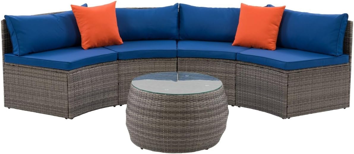 Patio Sectional Set 3pc - Grey with Oxford Blue Fabric Cushions