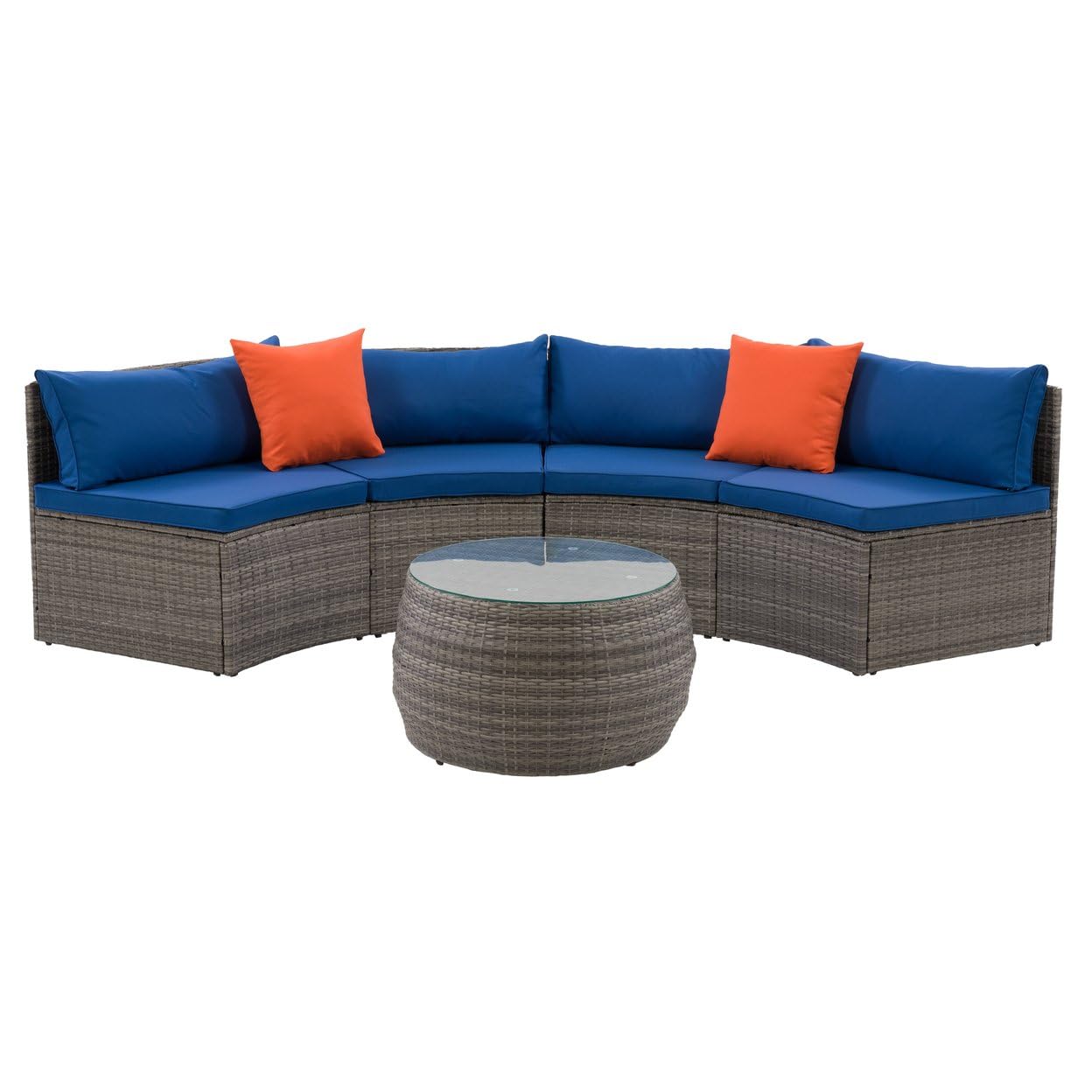 Patio Sectional Set 3pc - Grey with Oxford Blue Fabric Cushions