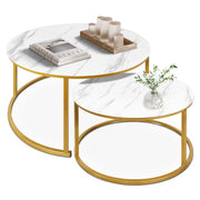 Round Coffee Table Set of 2, Nesting Marble Coffee Tables Accent Side Tables