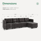 Modular Sectional Sofa with Storage Seat Convertible L Shaped Couch with Chaise Velvet