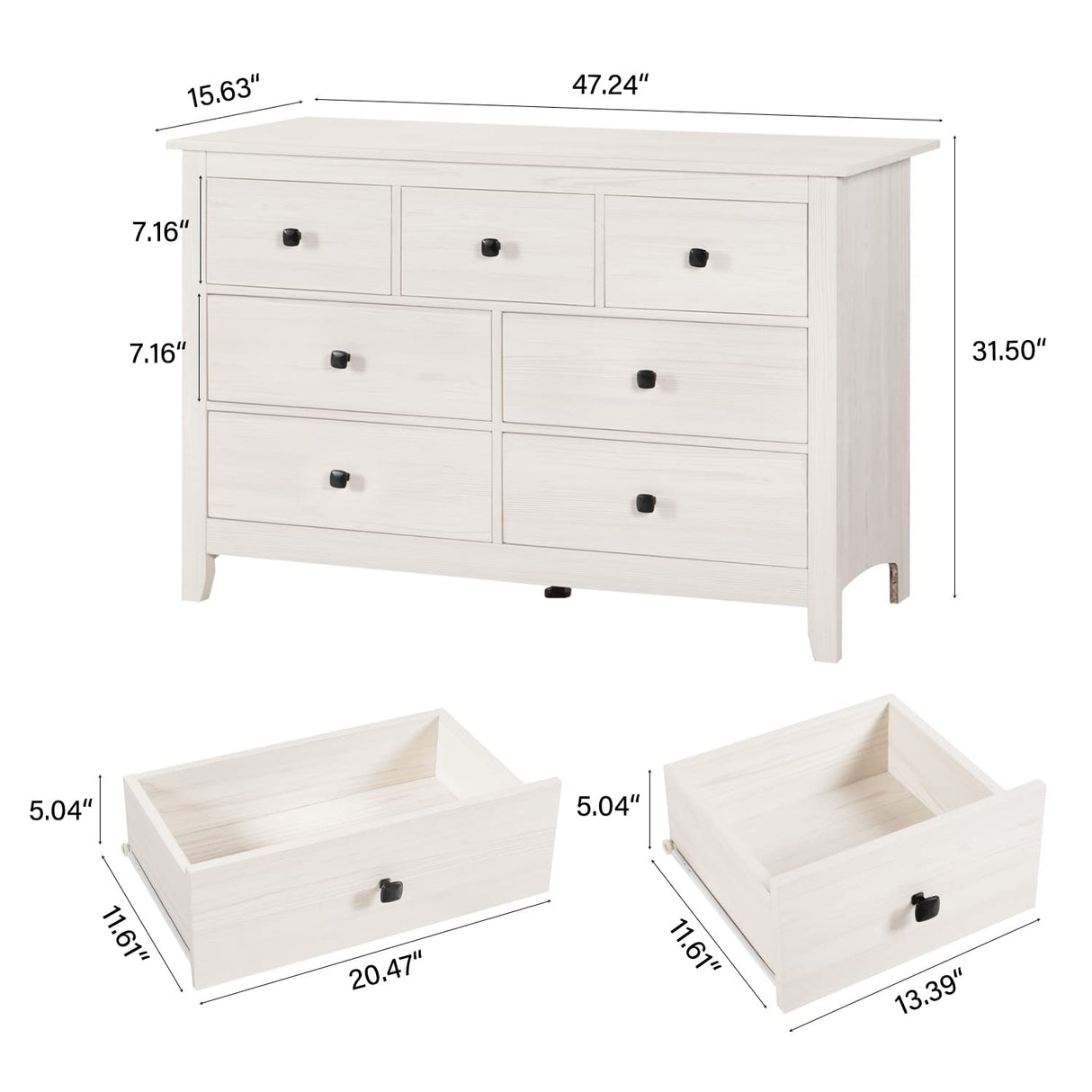 Dresser and Nightstand Set - 3 Pieces Bedroom Set with 7 Drawer Dresser and 1 Drawer