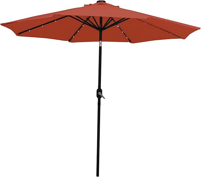 9 ft Outdoor Patio Umbrella with Solar Lights - Polyester LED Table Market Umbrella
