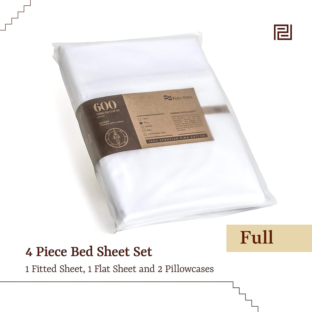 Thermoregulating All-Season Bed Sheet Set, 100% Peruvian Cotton, (Flat Sheet,