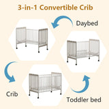 3-in-1 Convertible Crib,Baby Crib, Converts from Baby Crib to Toddler Bed, Daybed