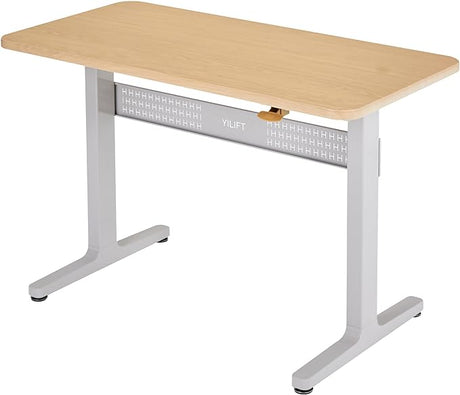 Cordless Auto-Lifting Small Standing Desk, Tiltable Desktop from 0 to 90 Degrees, Rolling with Casters, Adjustable Height 30.3'' to 47.6'', Desktop Size 26.8'' by 20.5'', Color White Oak