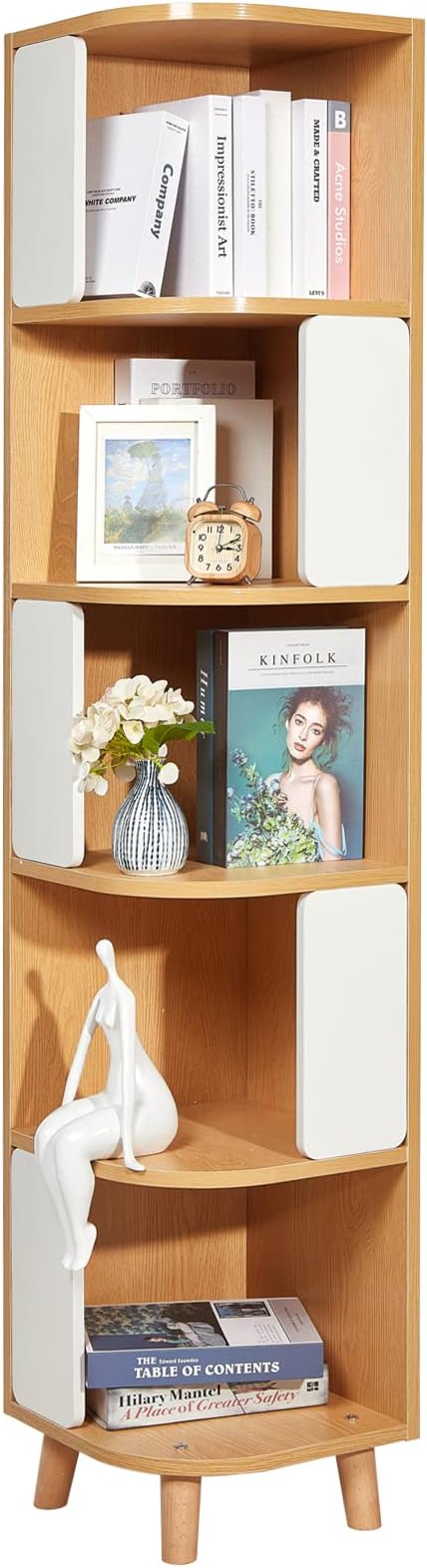 3-Tier Wood Corner Bookshelf, Nordic Style Modern Book Shelf