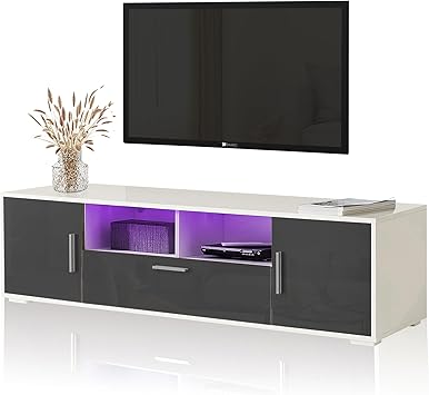 White LED TV Stand for 75 Inch TV, High Gloss Gaming Entertainment Center