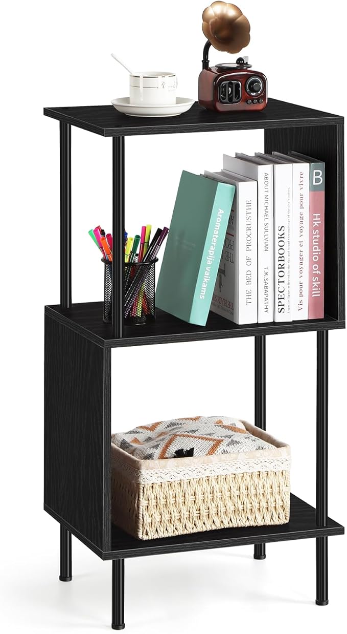 Small Bookshelf Unique S Shaped 4 Shelf Bookcase Free Standing Industrial Book Storage