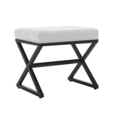 Modern Upholstered Tufted Stool, Lambswool Foot Rest Ottoman with Metal X Leg