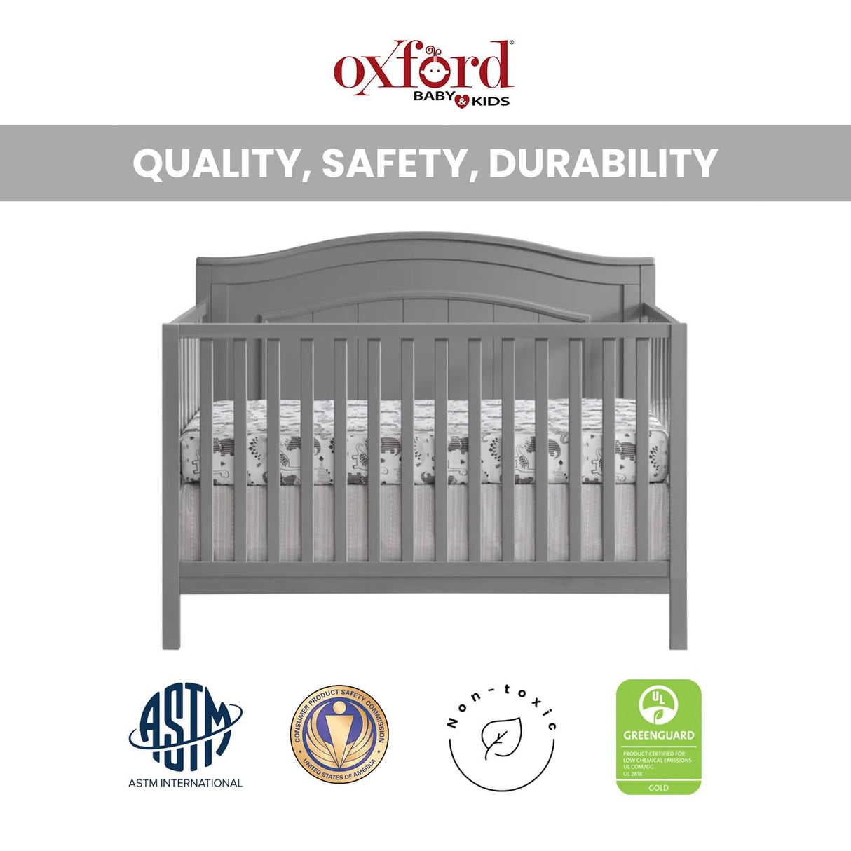 Nolan 4-in-1 Convertible Crib, Dove Gray, GreenGuard Gold Certified