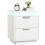 Nightstand with LED Light, Night Stand with Drawers, White Bedside Table