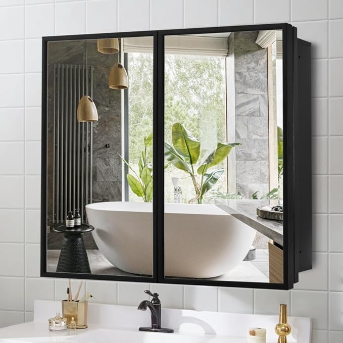 32 in X 32 in Medicine Cabinet Mirror,Black Bathroom Medicine Cabinet with Mirror