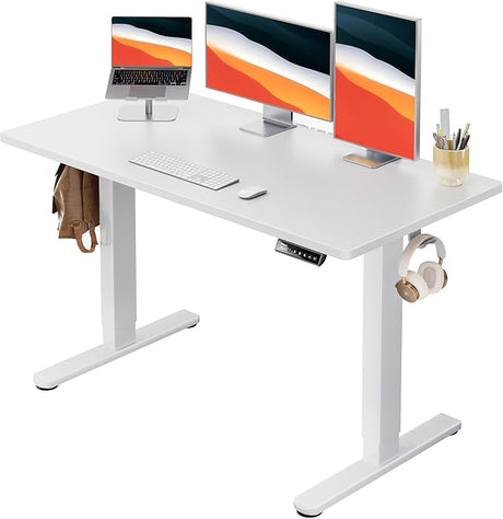 Electric Standing Desk, 48" x 24" Whole Piece Desktop, Adjustable Height Computer Desk, 4 Height Memory Settings, Sit Stand Up Desk for Home Office, White