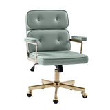 Faux Leather Office Chair with Tufted Backrest - Sage Green