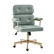 Faux Leather Office Chair with Tufted Backrest - Sage Green