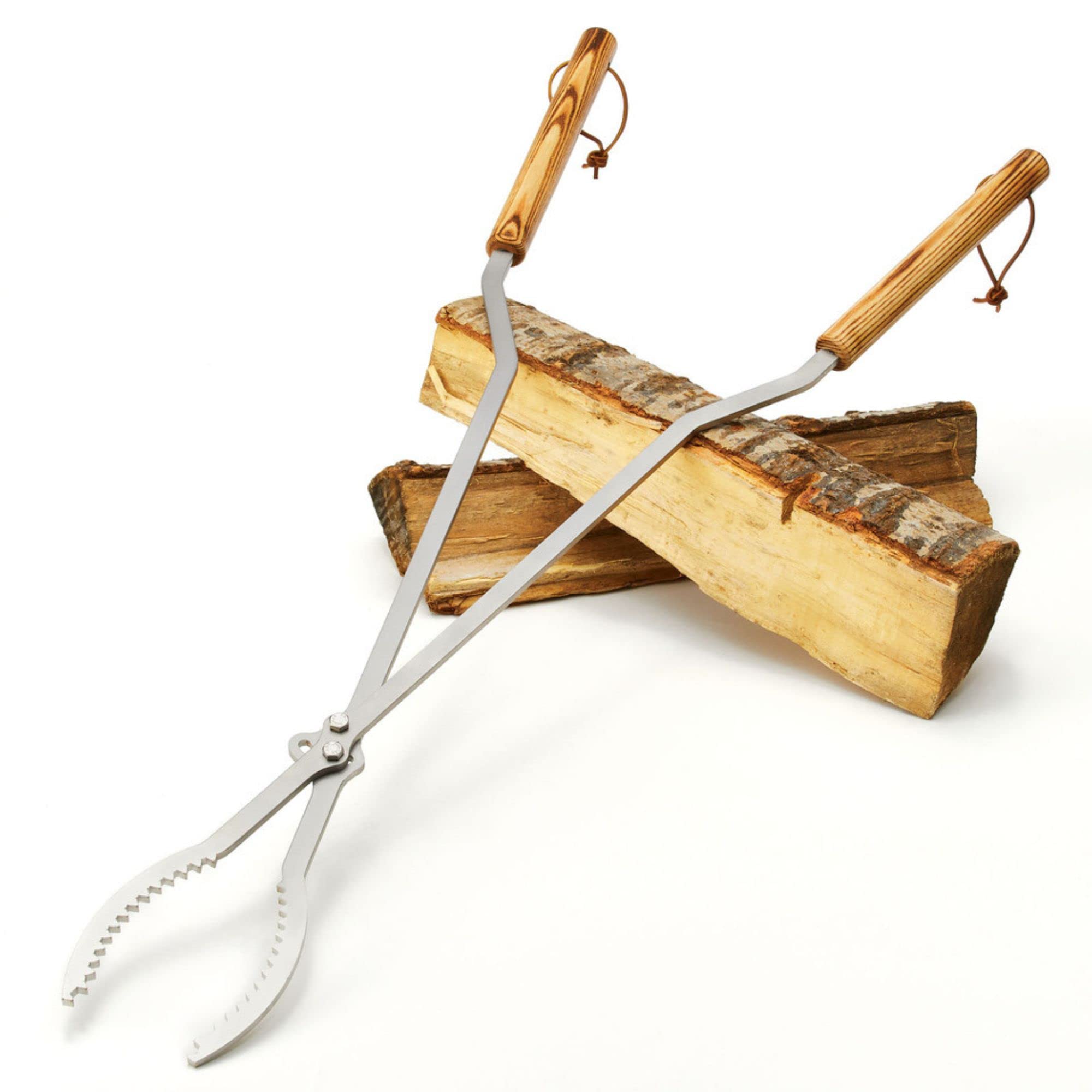 Fire Pit Tongs - Stainless Steel - Heavy Duty Log Grabbers - Made in USA - Bonfire