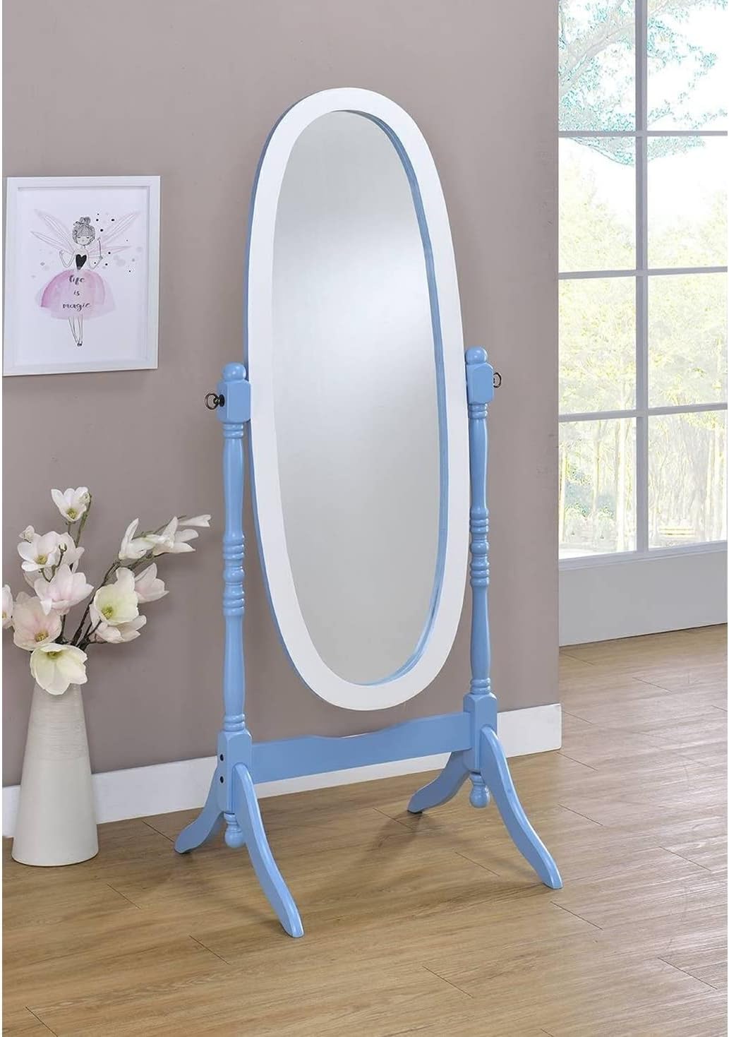 Oval Cheval Standing Mirror, Purple/White, 59.25 x 23 x 21