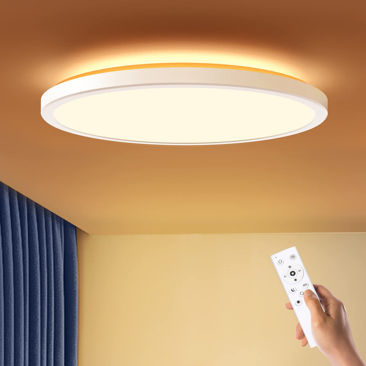 Dimmable LED Flush Mount Ceiling Light Fixture with Remote Control, 15.4 Inch 36W