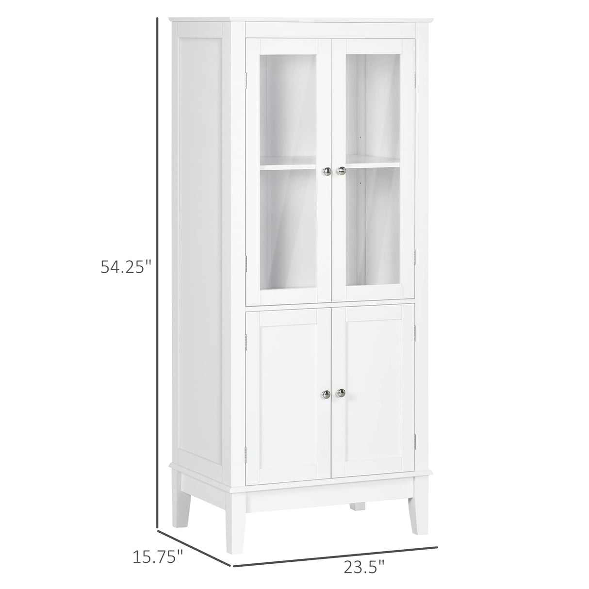 Bathroom Floor Cabinet with 2 Storage Cabinets, Tempered Glass Door