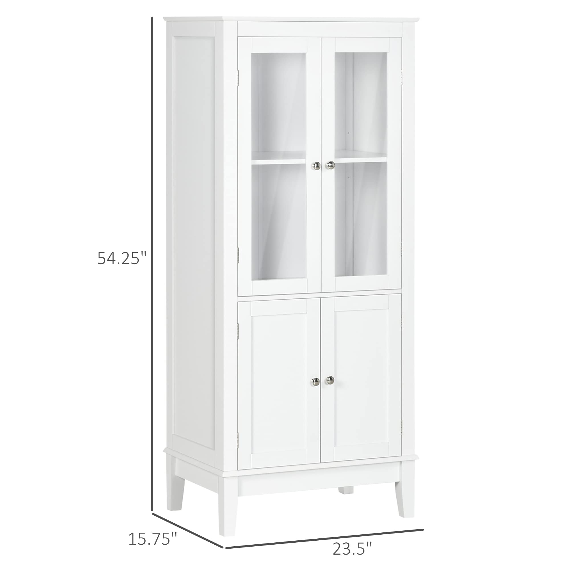 Bathroom Floor Cabinet with 2 Storage Cabinets, Tempered Glass Door