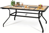 Metal Steel Slat Dining Rectangle Table with Adjustable Umbrella Hole