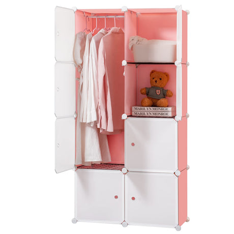 Portable Wardrobe Closet for Hanging Clothes, Bedroom Armoire with Doors