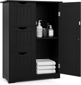 Bathroom Floor Cabinet, Freestanding Side Storage Cabinet w/ 3 Drawers & 1 Cupboard