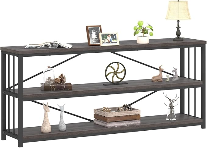 Industrial Console Entryway Table, Metal Wood Rustic Sofa Table with Storage