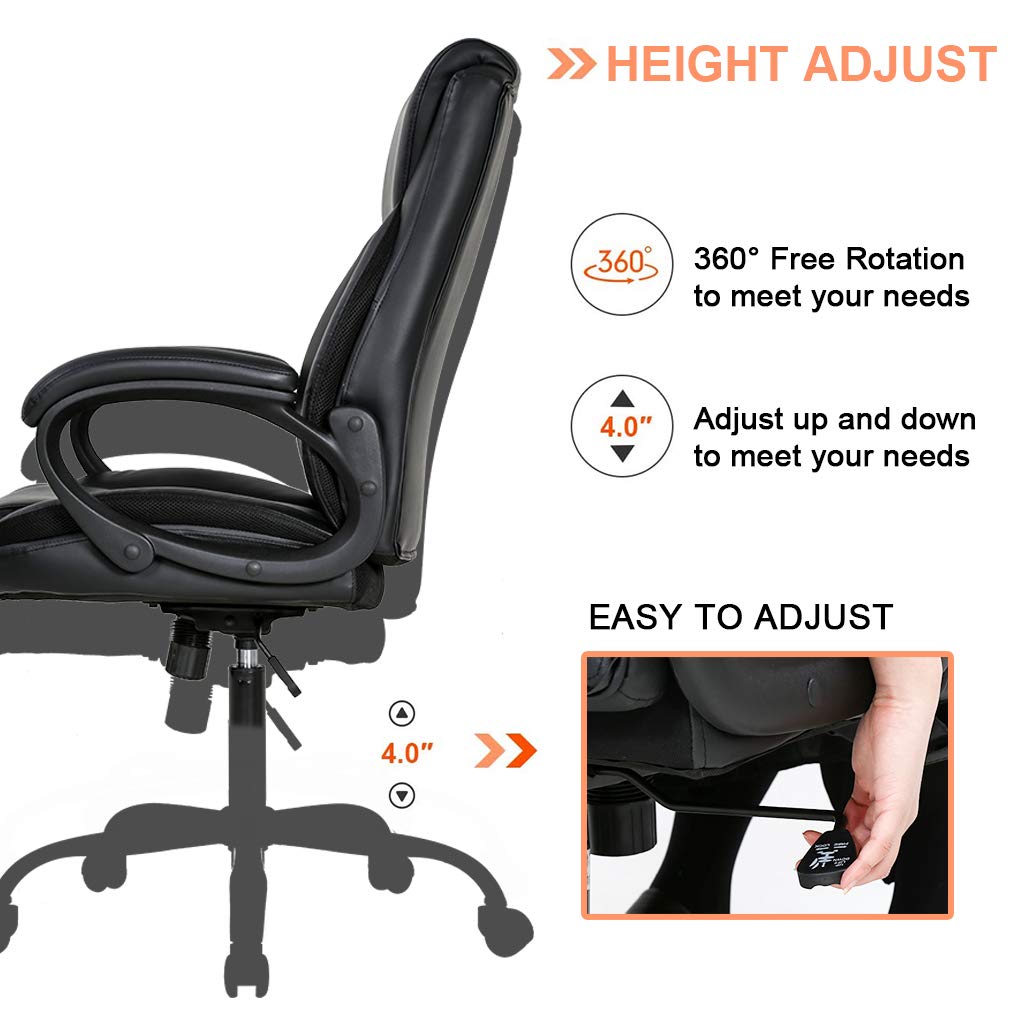 Ergonomic Desk PU Computer Lumbar Support Arms High Back Executive Leather Task