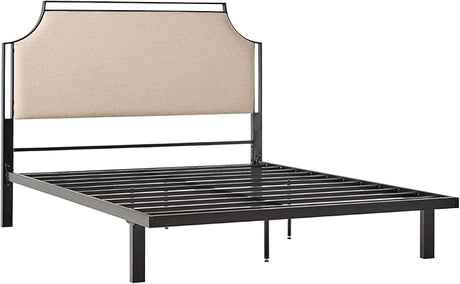 Miriam Modern Metal-Frame Upholstered Queen Bedframe, Queen Size, Tan